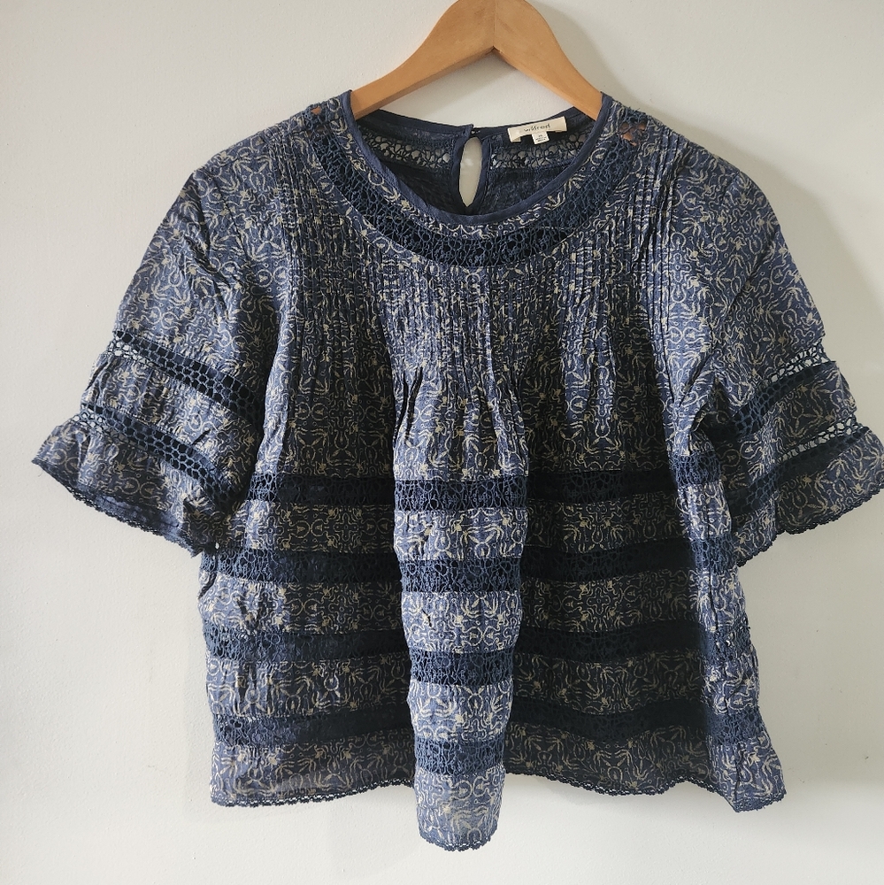 Wilfred Navy Peasant Top Lace Trim Swing Xs